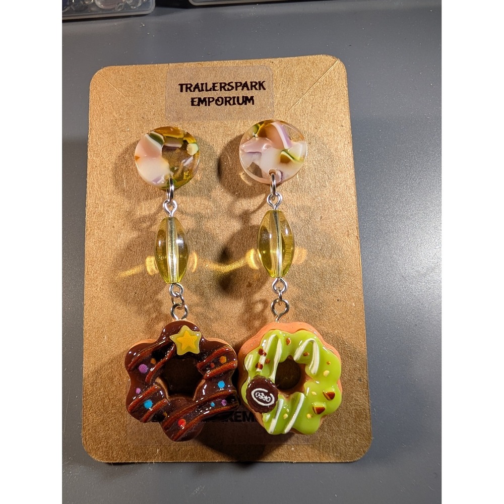 Trailerspark Emporium Mismatched Donut Drop Earrings Nickel Free Resin Jewelry